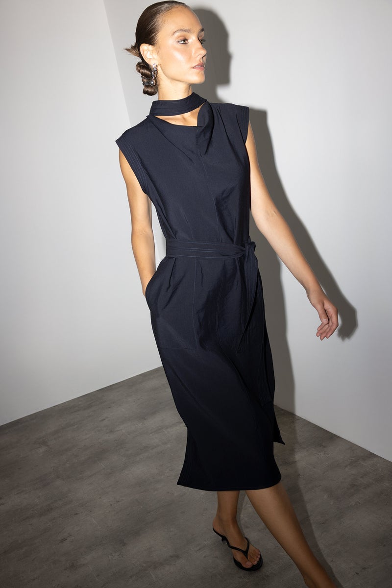 DeFacto Blue Woman Fit And Flare C Neck Short Sleeve Woven Dress Casual - Image 2