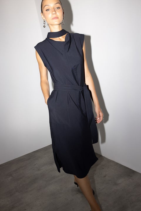 Blue Woman Modal Sleeveless Tie Detail Midi Dress Casual
