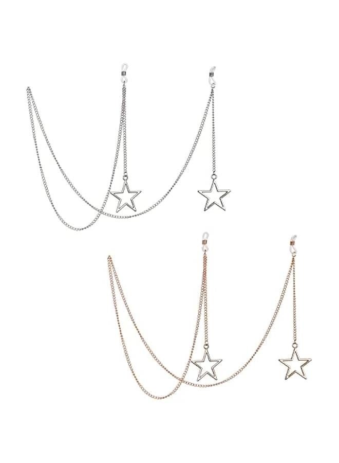 2 PCS Glasses Chain for Women Star Metal Eyewear Strap Holder Mask Chains Gold and Silver Sunglass Strap Holder - Image 1