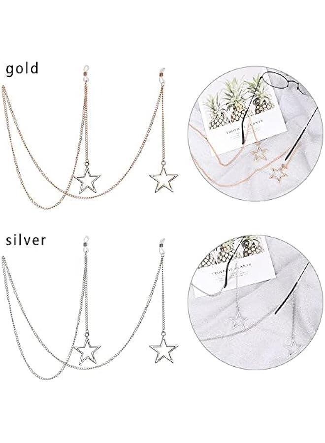 2 PCS Glasses Chain for Women Star Metal Eyewear Strap Holder Mask Chains Gold and Silver Sunglass Strap Holder - Image 2