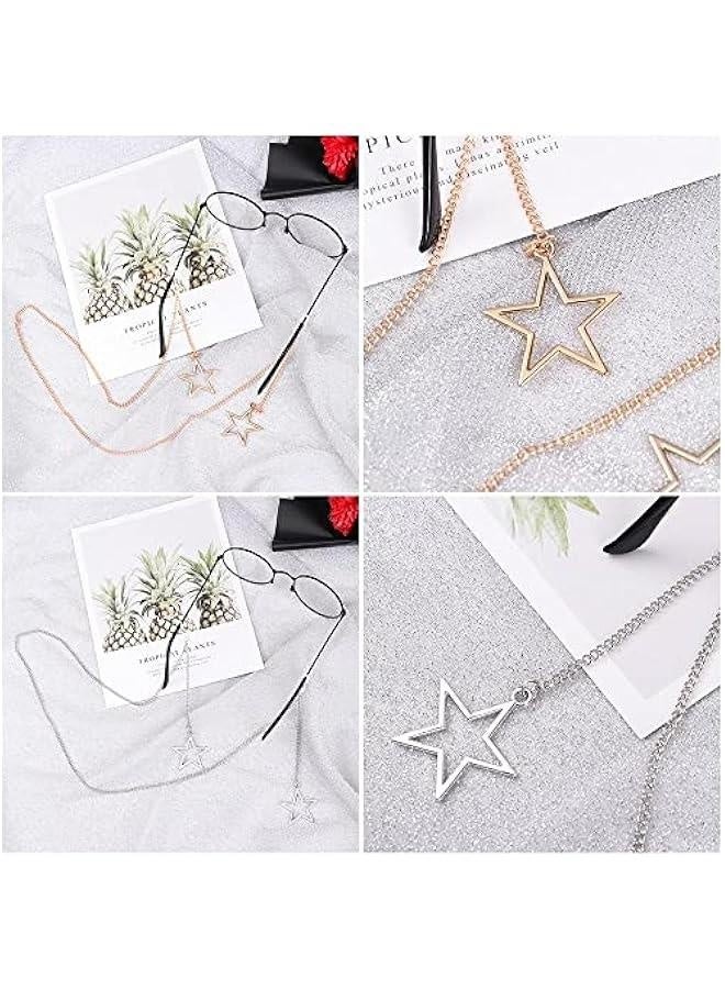 2 PCS Glasses Chain for Women Star Metal Eyewear Strap Holder Mask Chains Gold and Silver Sunglass Strap Holder - Image 3