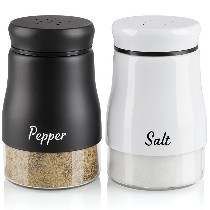 Bivvclaz Salt and Pepper Shakers Set, Bivvclaz 5 Ounce Salt and Pepper Dispenser with Glass Bottom, Cute Salt and Pepper Shakers for Modern Home Kitchen Decor, Easy Filling - Image 1