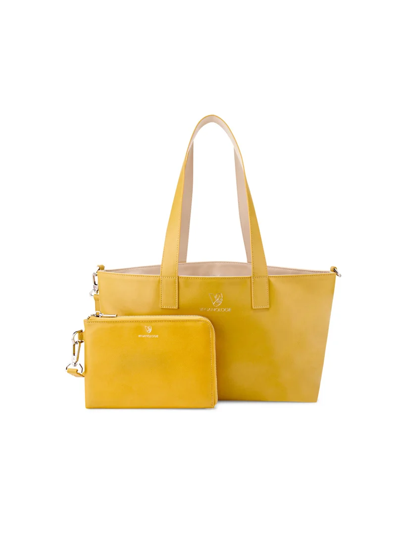 Veganologie Palindrome Reversible Tote Bag Made From 15 Recycled Plastic Bottles (Yellow-Beige)