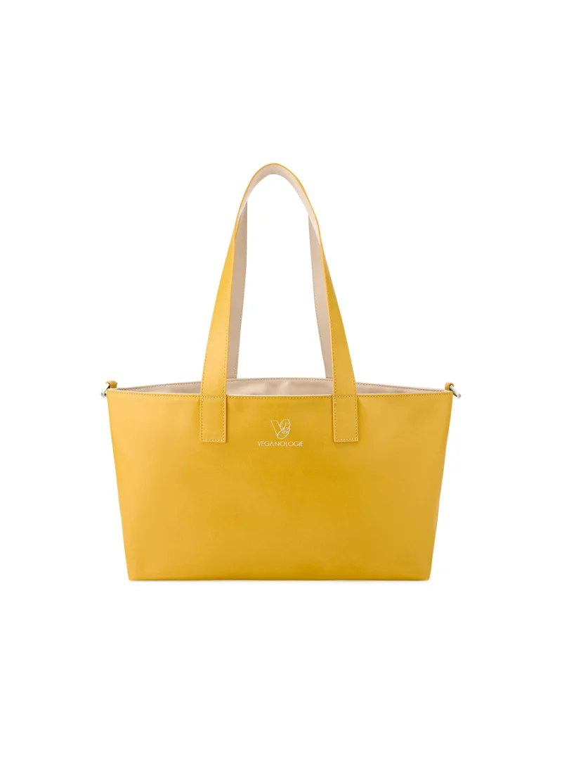 Veganologie Palindrome Reversible Tote Bag Made From 15 Recycled Plastic Bottles (Yellow-Beige)