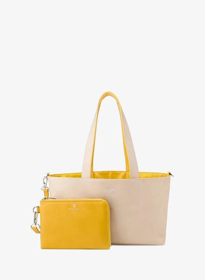 Veganologie  Palindrome Reversible Tote Bag Made From 15 Recycled Plastic Bottles (Yellow-Beige) for Women | Best Price UAE