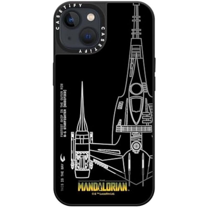 Casetify Mirror iPhone 13 Case 【Mandalorian Co-Lab / 4.9ft Drop Protection/Compatible with Magsafe】 - N-1 Starfighter - Silver on Black - Image 4