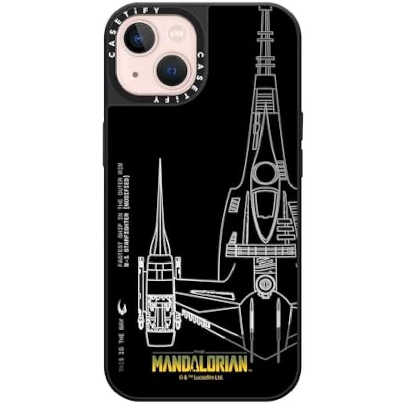Casetify Mirror iPhone 13 Case 【Mandalorian Co-Lab / 4.9ft Drop Protection/Compatible with Magsafe】 - N-1 Starfighter - Silver on Black - Image 1