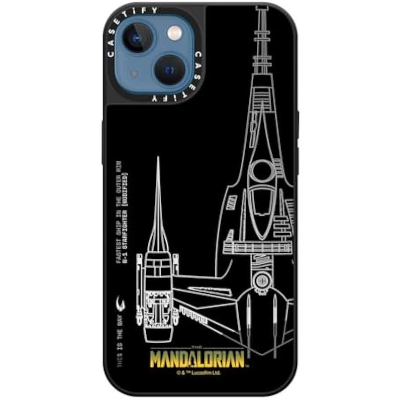 Casetify Mirror iPhone 13 Case 【Mandalorian Co-Lab / 4.9ft Drop Protection/Compatible with Magsafe】 - N-1 Starfighter - Silver on Black - Image 5