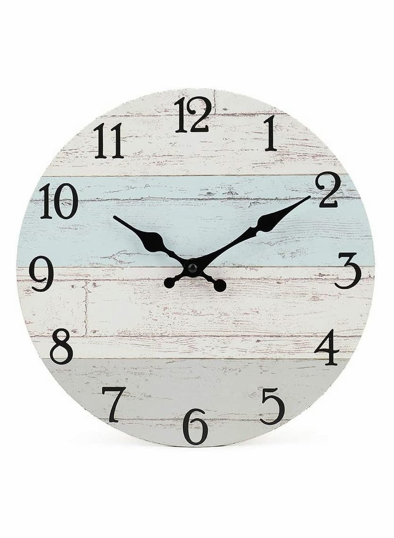 KASTWAVE Silent Wooden Round Wall Clock, Vintage Rustic Country Style Wooden Round Wall Clock(10 In) - Image 1