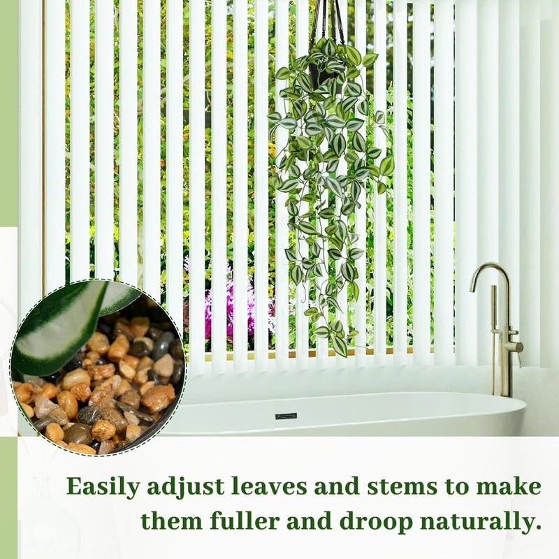 LUZOGA Artificial Plants Indoor Small Potted Hanging Vine plnat 39-in Long Fake Green Eyebrow Leaf Plant Faux Trailing Plant for Home Office Livingroom Desk Shelf Mantle Decoration (Black Pot) - Image 3