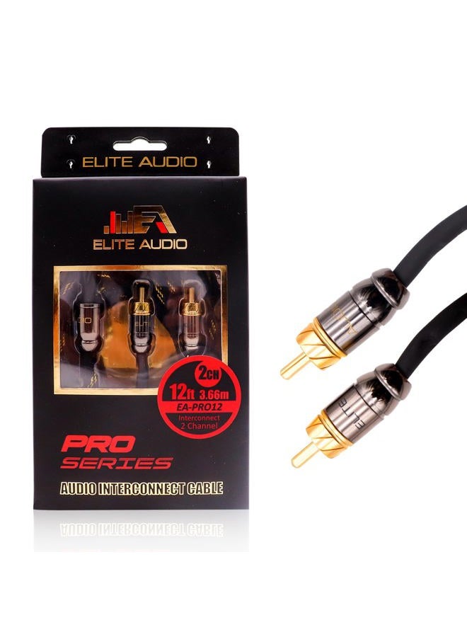 Elite Audio EA-PRO12 Professional Grade 12ft. 2-Ch Oxygen Free Copper RCA Cable - Brass Connectors, Triple Shielded Armor - Image 1