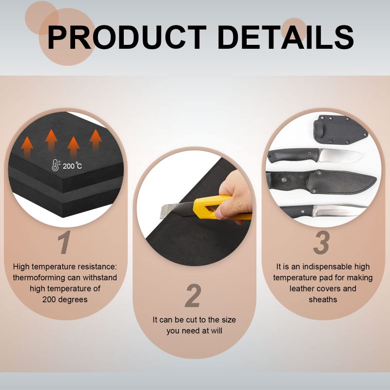 Amylove 2 Pcs Thermoform Molding Foam Sheet, 12 x 8 x 1 Inch, Black Press Thermoform Sheet for Holster and Sheath Making DIY Crafts Board Molding Sheath - Image 4