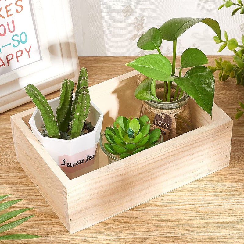 LONG TAO 2 Pcs 7.5" Ã— 5" Ã— 2.4" Natural Wooden Succulent Planter Plant Container Box Window Boxes Rectangular Flower Pot Storage Box for Indoor Outdoor Home Venue Decor - Image 4