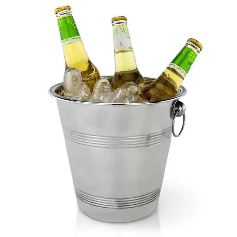 GEEZY Stainless Steel Ice Bucket with Handles  MultiFunctional Wine Cooler Champagne and Beer Holder for Parties  Stylish Silver Design 22 cm Diameter Durable and Easy to Clean