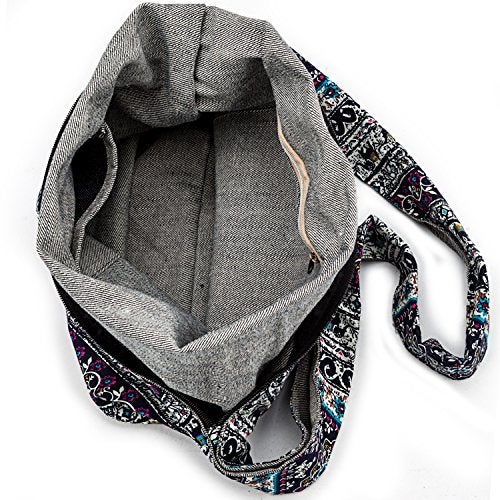 Chrysansmile Hippie Crossbody Bag Thai Top Zip Hobo Sling Bag Handmade Hipster Messenger Bag - Blue Line - Image 5
