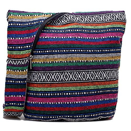 Chrysansmile Hippie Crossbody Bag Thai Top Zip Hobo Sling Bag Handmade Hipster Messenger Bag - Blue Line - Image 3