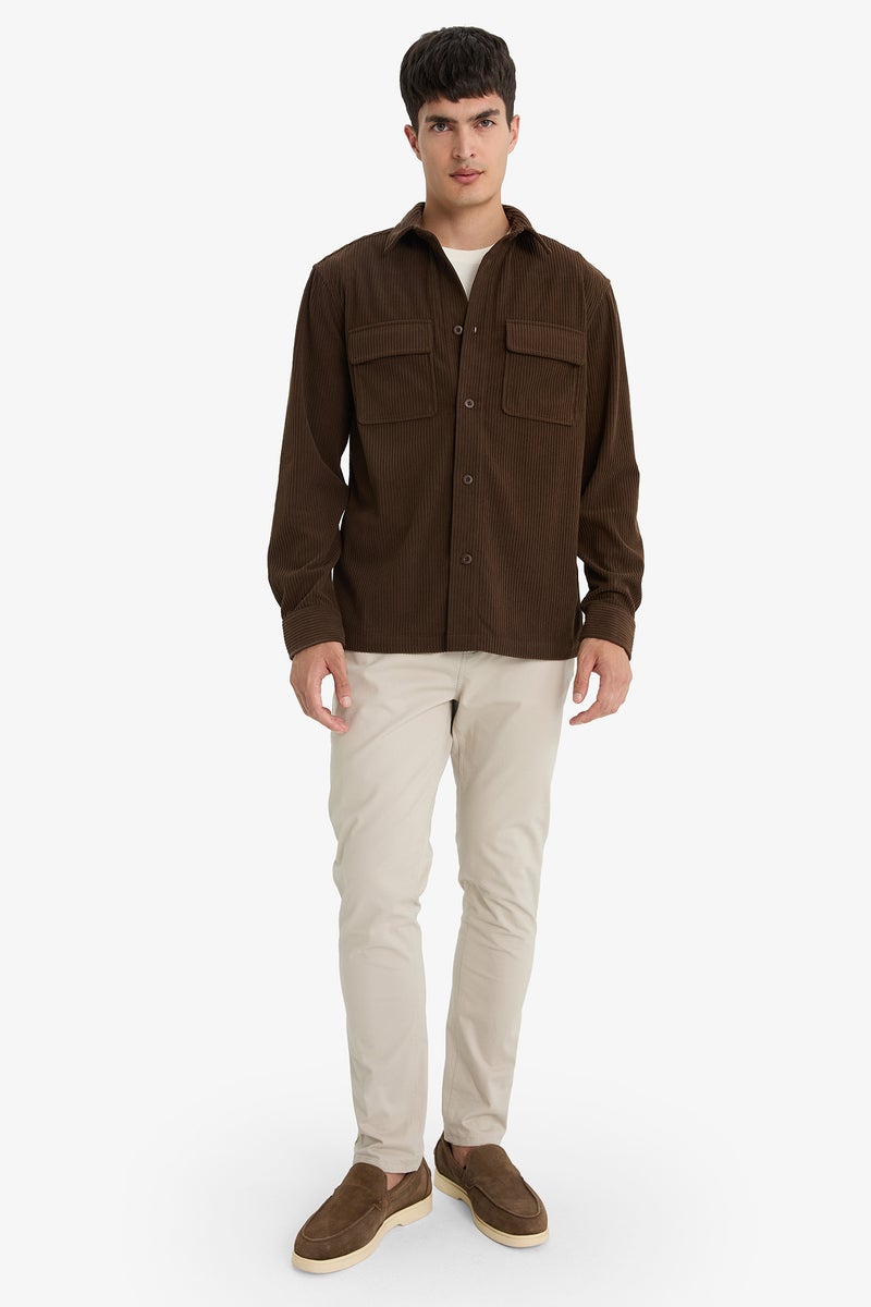 DeFacto Brown Man Regular Fit Polo Collar Long Sleeve Shirt Casual - Image 2