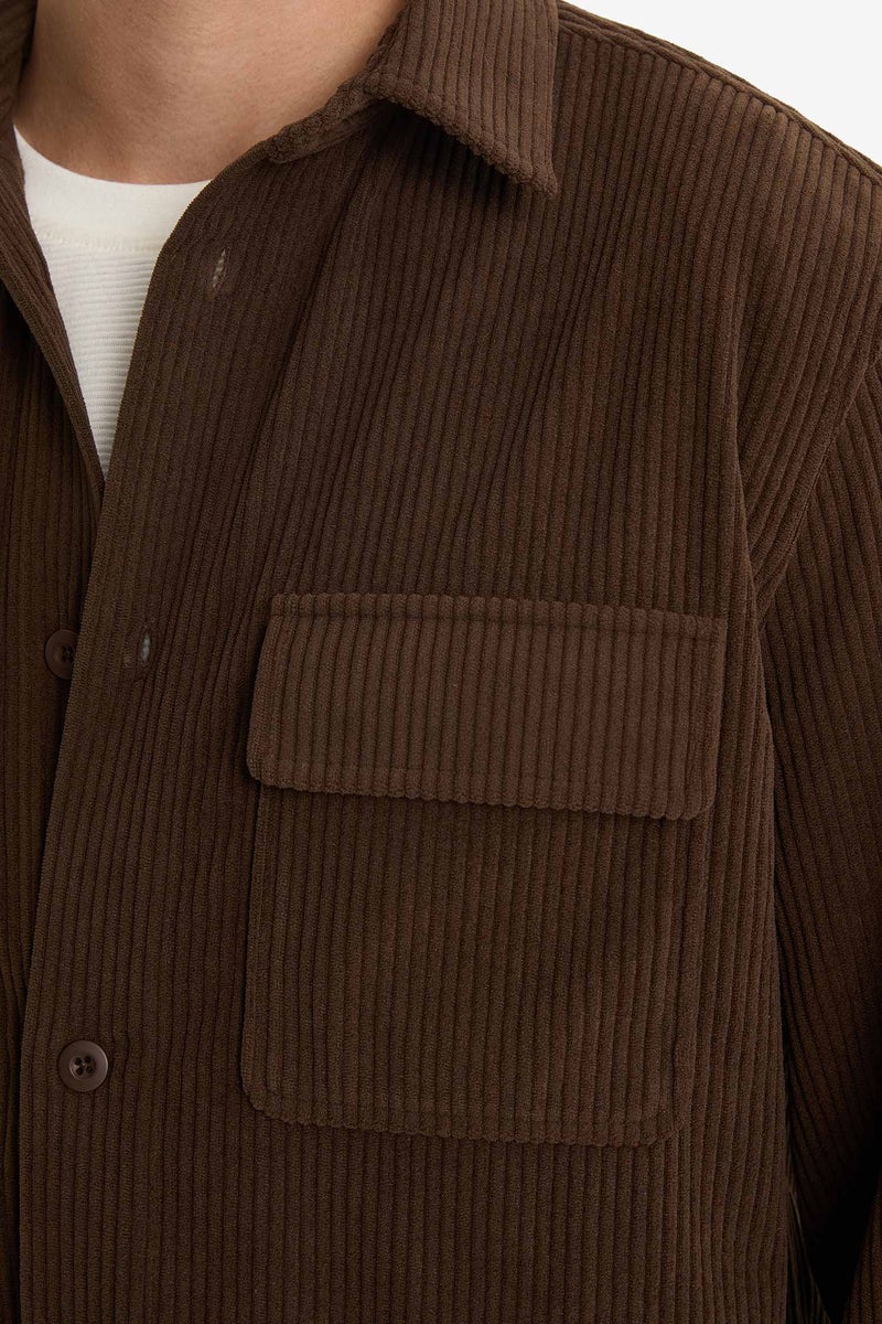 DeFacto Brown Man Regular Fit Polo Collar Long Sleeve Shirt Casual - Image 5