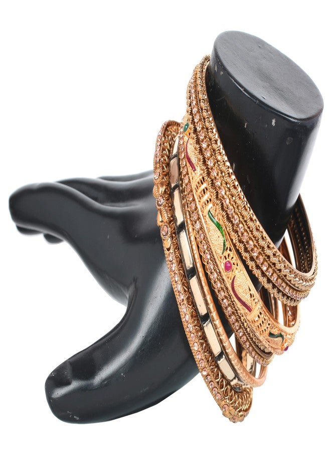 Touchstone Indian Bollywood Handcrafted Fabulous Grain Work Paisley Yellow Rhinestone Meenakari Enamel Capsule Designer Jewelry Bracelets Bangle. Set of 9. in Antique Gold Tone for Women. - Image 2