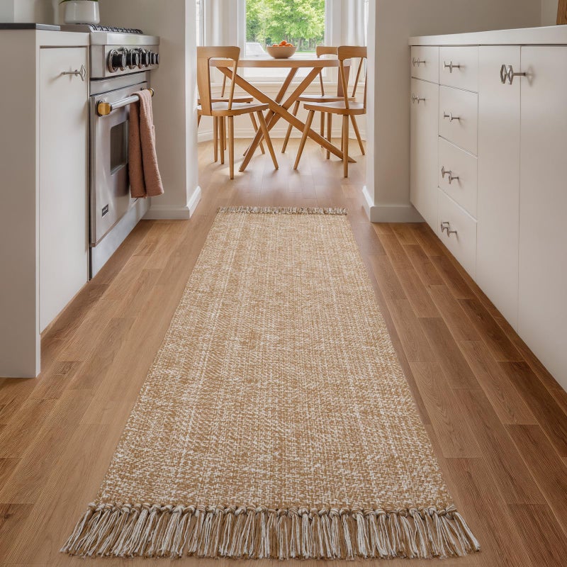 Collive Hallway Runner Rug 2 x 6 Hand Woven Reversible Washable Entryway Rugs Tan Cotton Modern Laundry Room Carpet Long Farmhouse Carpets for Bathroom Sink Foyer Bedroom