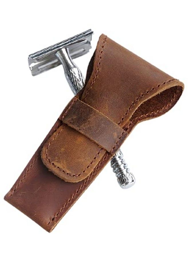 Tuzech Leather Safety Razor Case Shaving Accessories Personal Care Essentials Handmade Brown Color (4.75X2.25 Inches) - Image 1