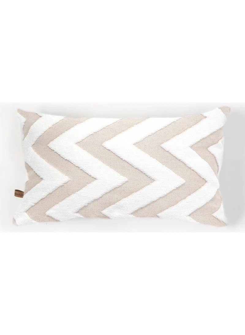 Hamur Dough Bohemian Special Design Punch Punch Pattern Rectangular Throw Pillow Cover Line Beige