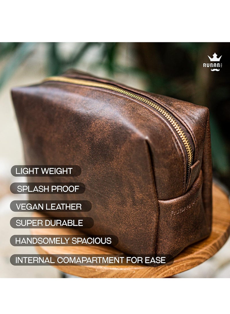 RUBAB MEN Premium Vegan Leather Toiletry Bag For Men | Shaving Kit Bag & Grooming Travel Pouch For Men | Waterproof Lining Tan Shade Pack-It Smart Edition, 8.9 Cm - Image 2