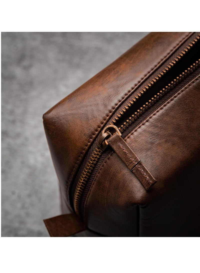 RUBAB MEN Premium Vegan Leather Toiletry Bag For Men | Shaving Kit Bag & Grooming Travel Pouch For Men | Waterproof Lining Tan Shade Pack-It Smart Edition, 8.9 Cm - Image 4