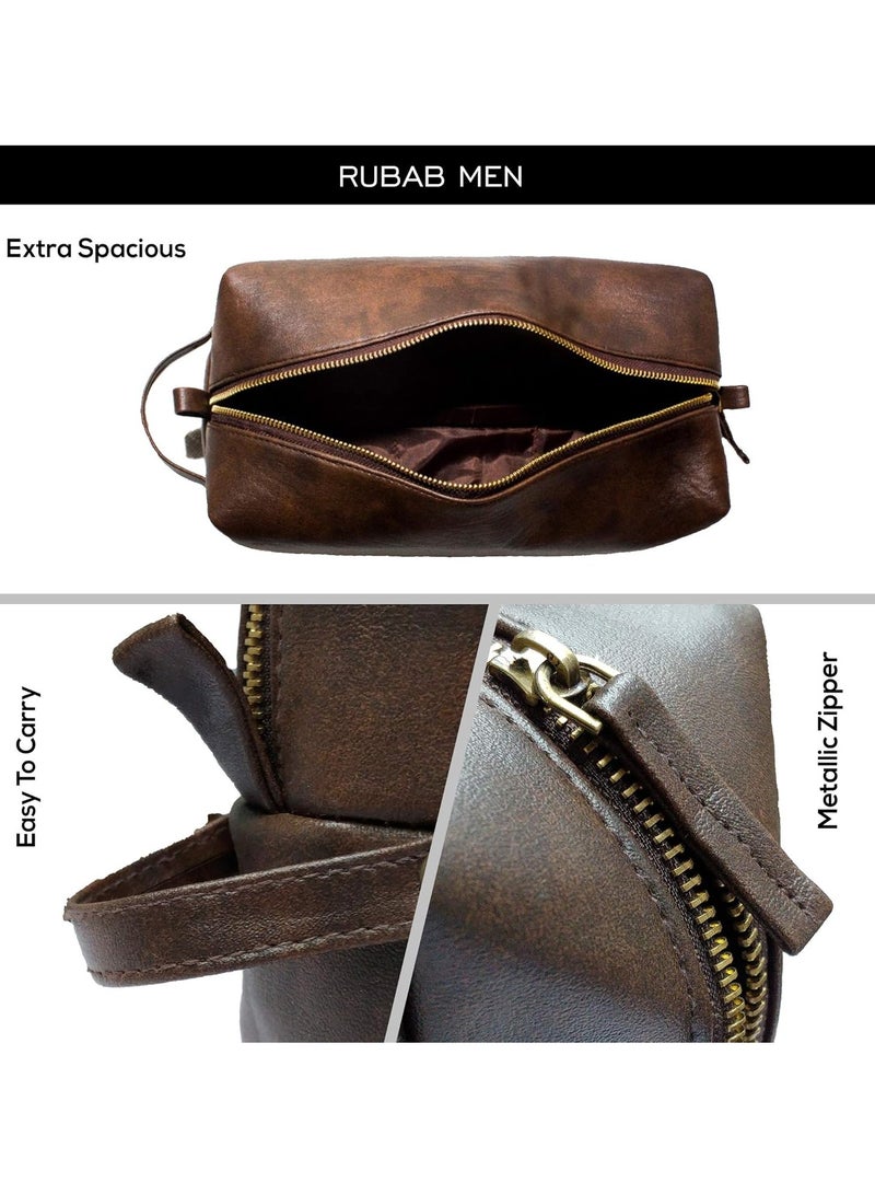 RUBAB MEN Premium Vegan Leather Toiletry Bag For Men | Shaving Kit Bag & Grooming Travel Pouch For Men | Waterproof Lining Tan Shade Pack-It Smart Edition, 8.9 Cm - Image 5