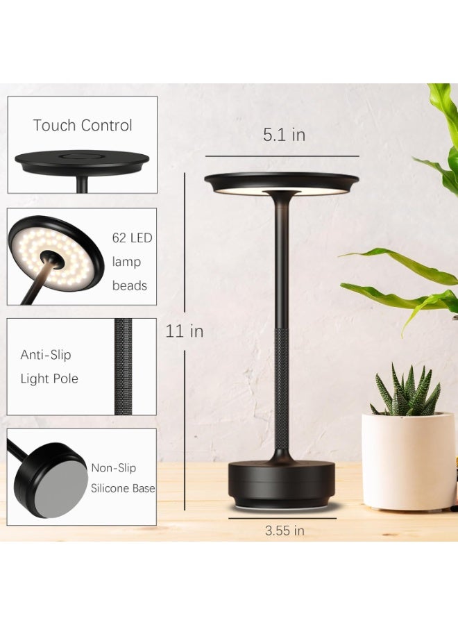 Rechargeable Cordless Table Lamps,Portable 5000mAh Table Light Touch 3 Color Stepless Dimming Battery Powered LED Metal Table Lamp for Restaurant/Home/Outdoor/Camping.(Black) - Image 3