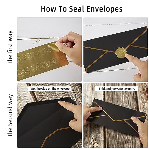 Topeen 100 Pack #10 Business Envelopes with Gold Border, Self Seal Standard Envelopes with Gold Stickers for Office, Checks, Letter Mailing, Invoices, 4 1/8 x 9 1/2 Inches (Black) - Image 3
