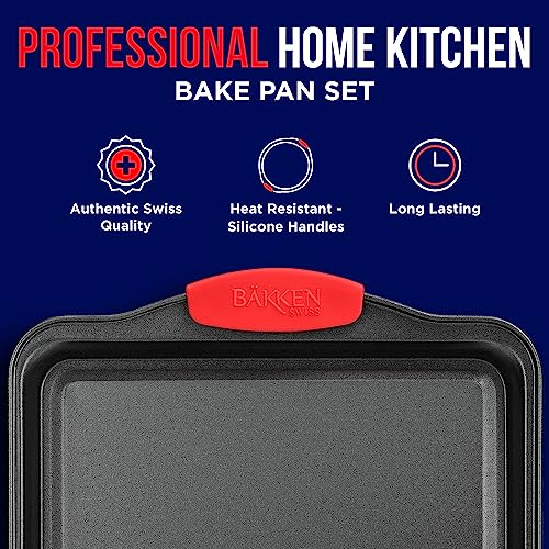 BAKKENMASTER Nonstick Cookie Sheet Pan Carbon Steel Oven Tray Sheet Pan with Red Silicone Handles -Medium Bakeware Pan Tray with Gray Coating Inside & Outside - Image 3
