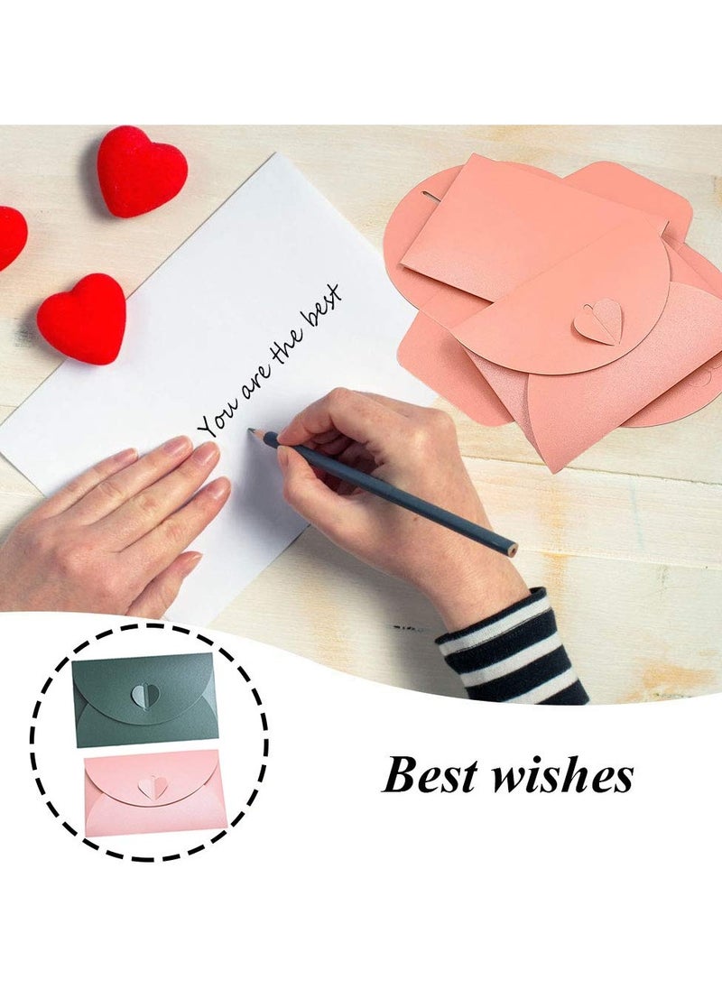 SYOSI Mini Envelopes Two Colors 20 Pieces  Pearlescent Paper  Creative Vintage Cute Heart Buckle for Wedding  Birthday  Party Gift Cards (Pink  Green)  - Image 2