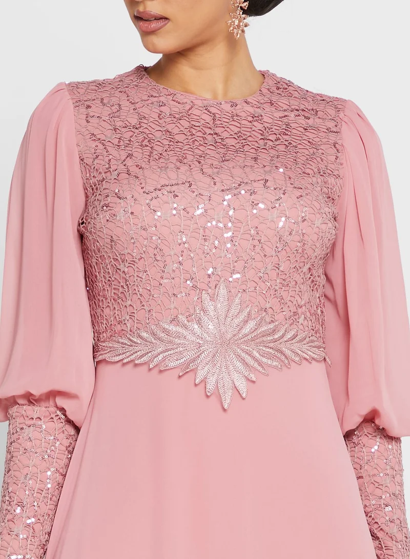 Khizana Shimmer Lace Embroidered Dress