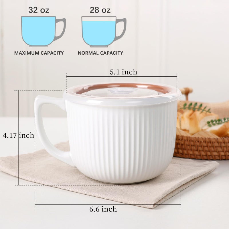 ZEBERBO Ceramic Soup Bowls with Vented Lid, 32 Ounce Soup Mug with Handle, 2packs 5 inch Jumbo Soup Cups, Wide Large Cereal Bowl for Oatmeal, Gumbo Salad, Microwave Oven Safe (Maple Brown Inside) - Image 2