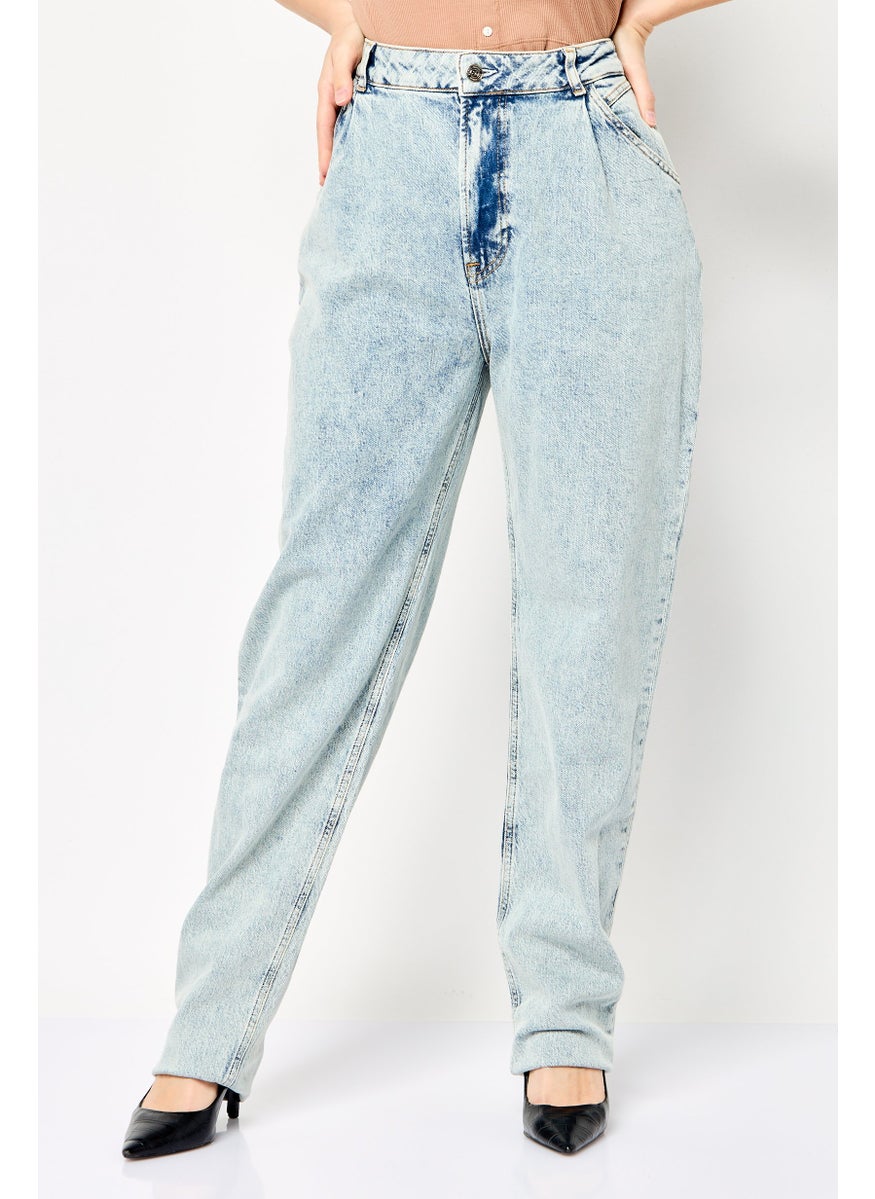 Scotch & Soda Women Tapered Fit Washed Stretchable Jeans, Light Blue  - Image 1