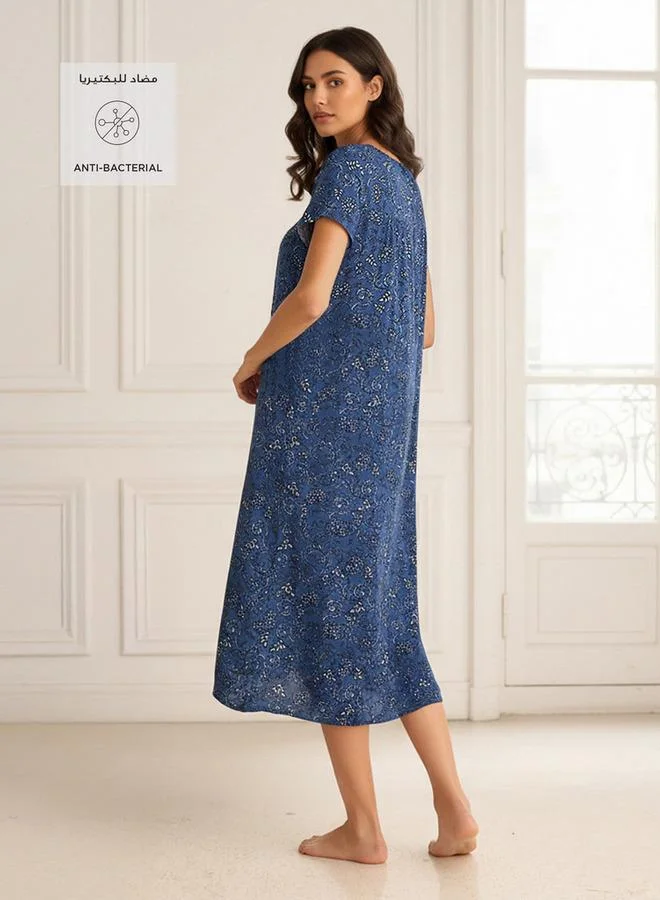 Splash FAV Midi Night Dress Short Sleeves Printed Viscose