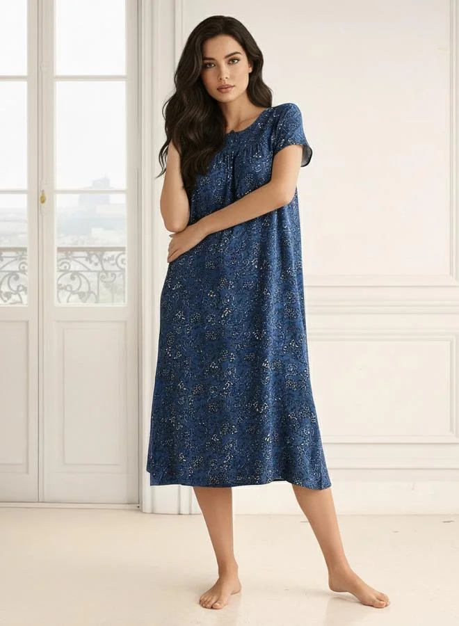 Splash FAV Midi Night Dress Short Sleeves Printed Viscose
