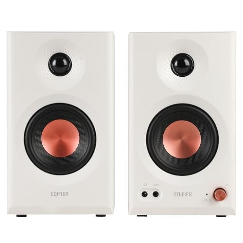 Edifier MR3 Powered Studio Monitor Speakers HiRes Audio Certified Bluetooth V54 Active Bookshelf Loudspeakers 20 Computer Speaker with Headphone Output RCA AUX Balanced TRS Input White - Image 3