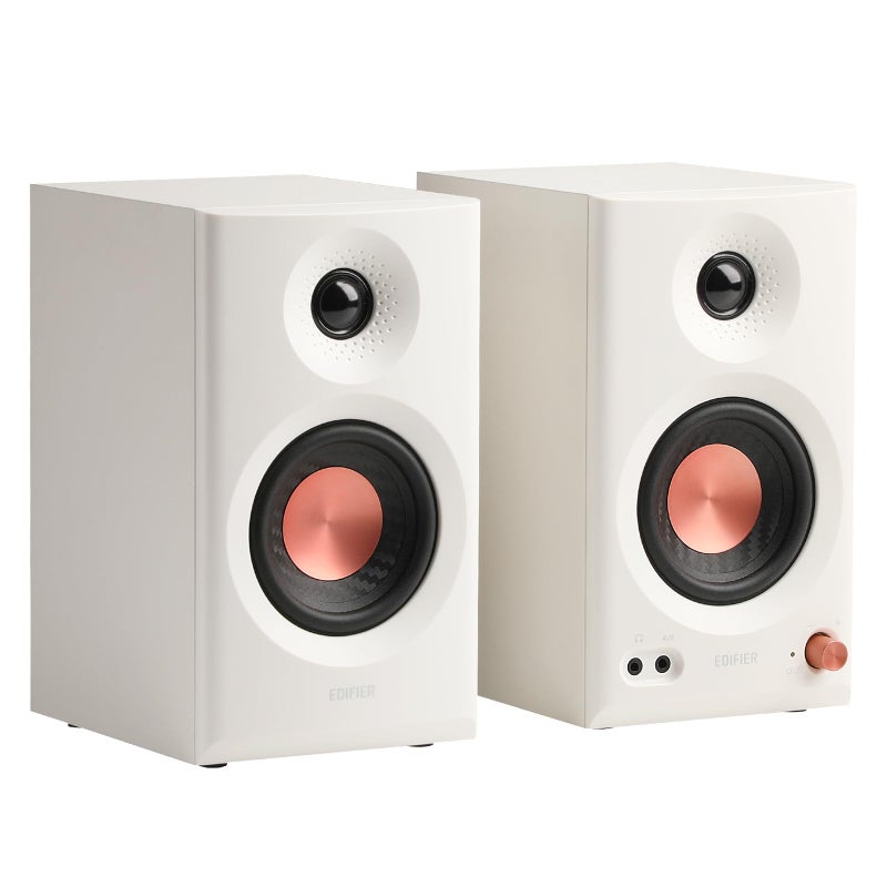 Edifier MR3 Powered Studio Monitor Speakers HiRes Audio Certified Bluetooth V54 Active Bookshelf Loudspeakers 20 Computer Speaker with Headphone Output RCA AUX Balanced TRS Input White - Image 2