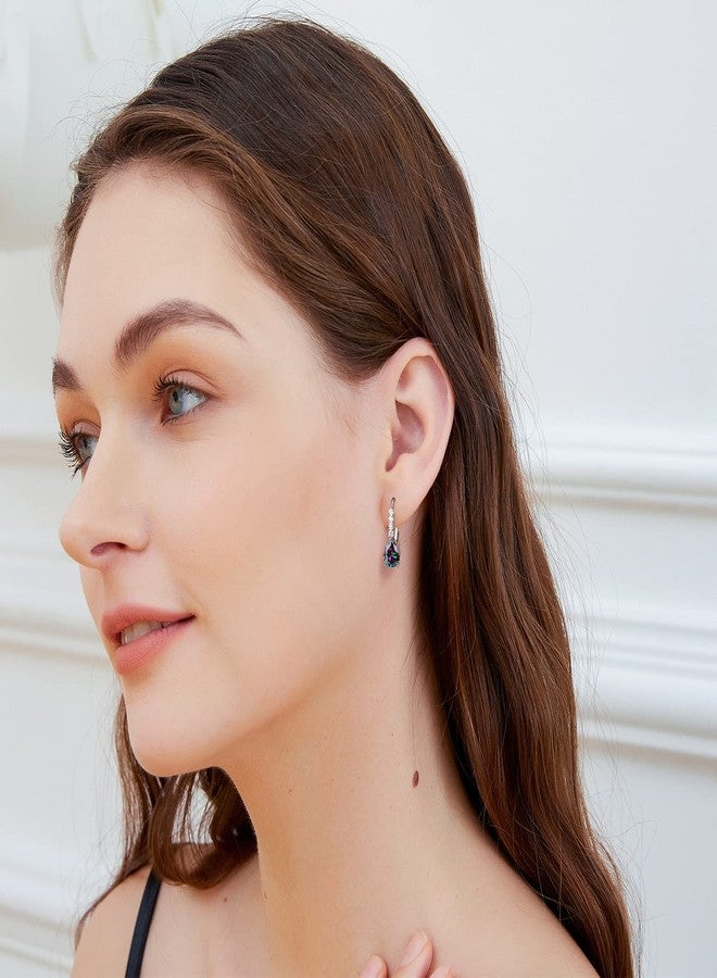 VOLUKA Teardrop Earrings for Women|7x9mm Pear-shaped Created Rainbow Mystic Halo CZ Dangle Earrings|18K White Gold Plated Drop Earrings Hypoallergenic Jewelry Gift - Image 2