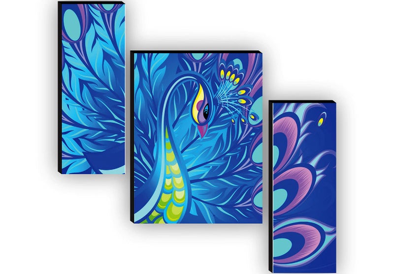 SAF paintings Set of 3 Peacock Modern Art UV Textured Paintings for living room with frame Painting 12 Inch X 18 Inch SAF-JM9129 - Image 1