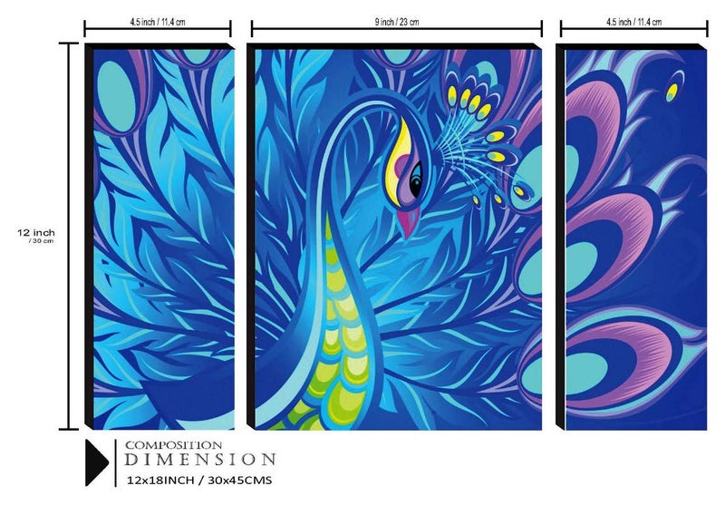 SAF paintings Set of 3 Peacock Modern Art UV Textured Paintings for living room with frame Painting 12 Inch X 18 Inch SAF-JM9129 - Image 3