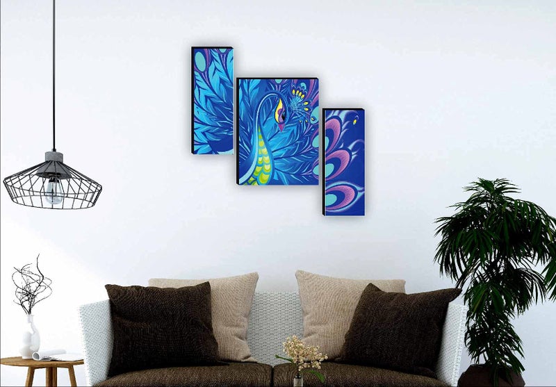 SAF paintings Set of 3 Peacock Modern Art UV Textured Paintings for living room with frame Painting 12 Inch X 18 Inch SAF-JM9129 - Image 2
