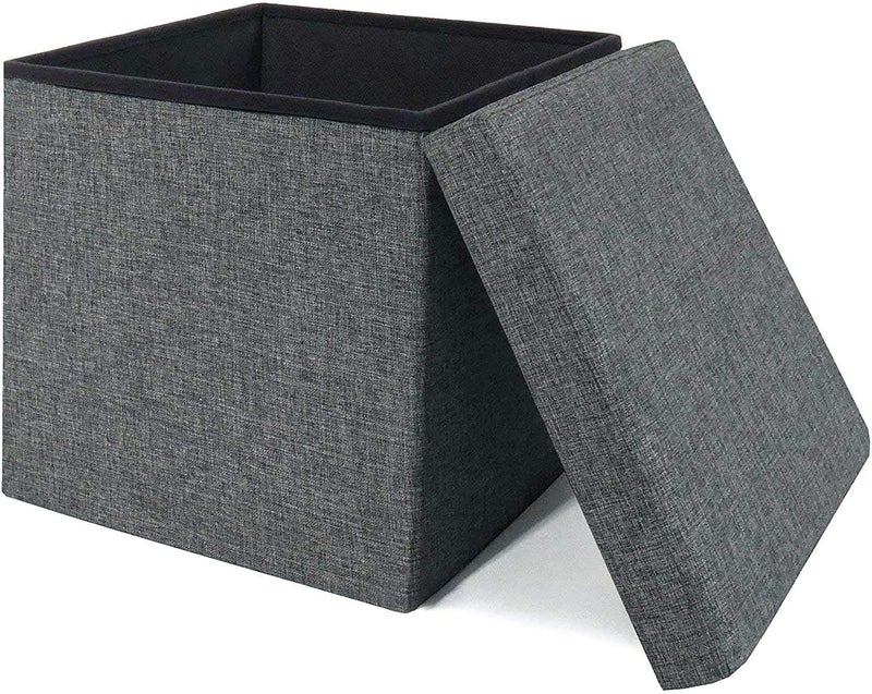 ROY ENTERPRISE Storage Bench Folding Ottoman Foot Rest Stool, 30 inch Grey Linen Footstool, Short Ottoman Bench, Foot Rest Store as Books, and Blanket Storage or Others - Image 1