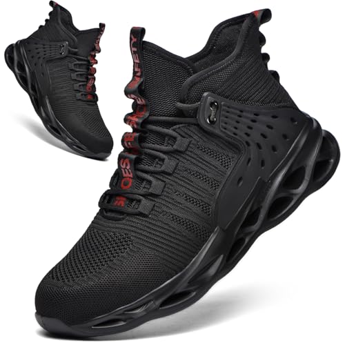 Kaximd Steel Toe Shoes for Men Women Lightweight Steel Toe Sneakers Mid Cut Indestructible Work Boots Construction Safety Shoes Black78742 - Image 1