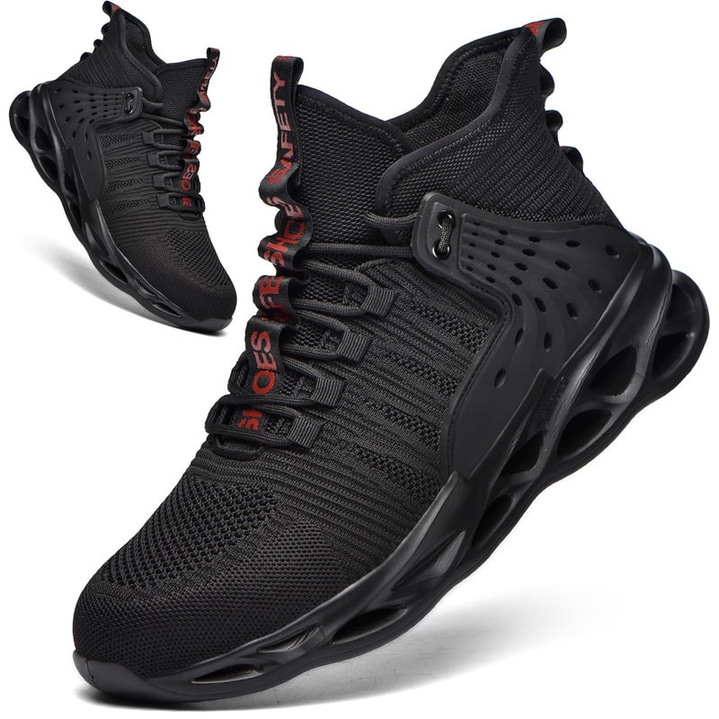 Kaximd Steel Toe Shoes for Men Women Lightweight Steel Toe Sneakers Mid Cut Indestructible Work Boots Construction Safety Shoes Black78742 - Image 2