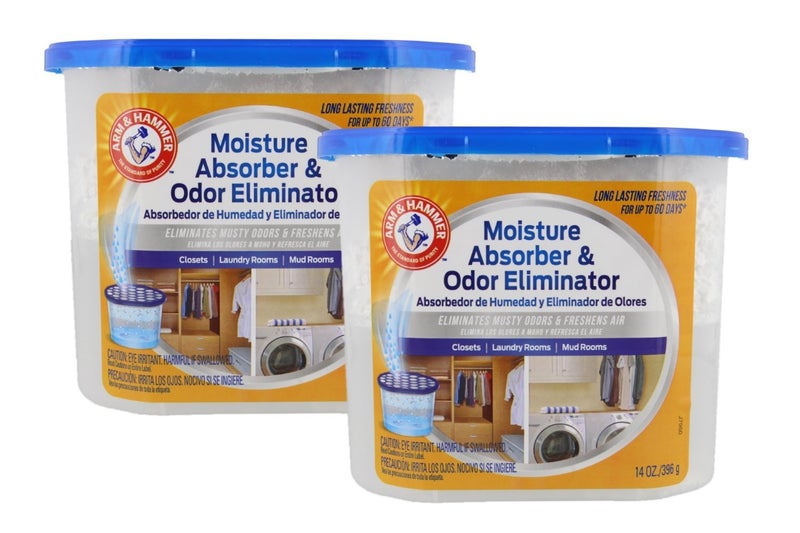Arm & Hammer Moisture Absorber & Odor Eliminator 14oz Tub, 2 Pack - Eliminates Musty Odors & Freshens Air for Closets, Laundry Rooms, Mud Rooms - Image 1