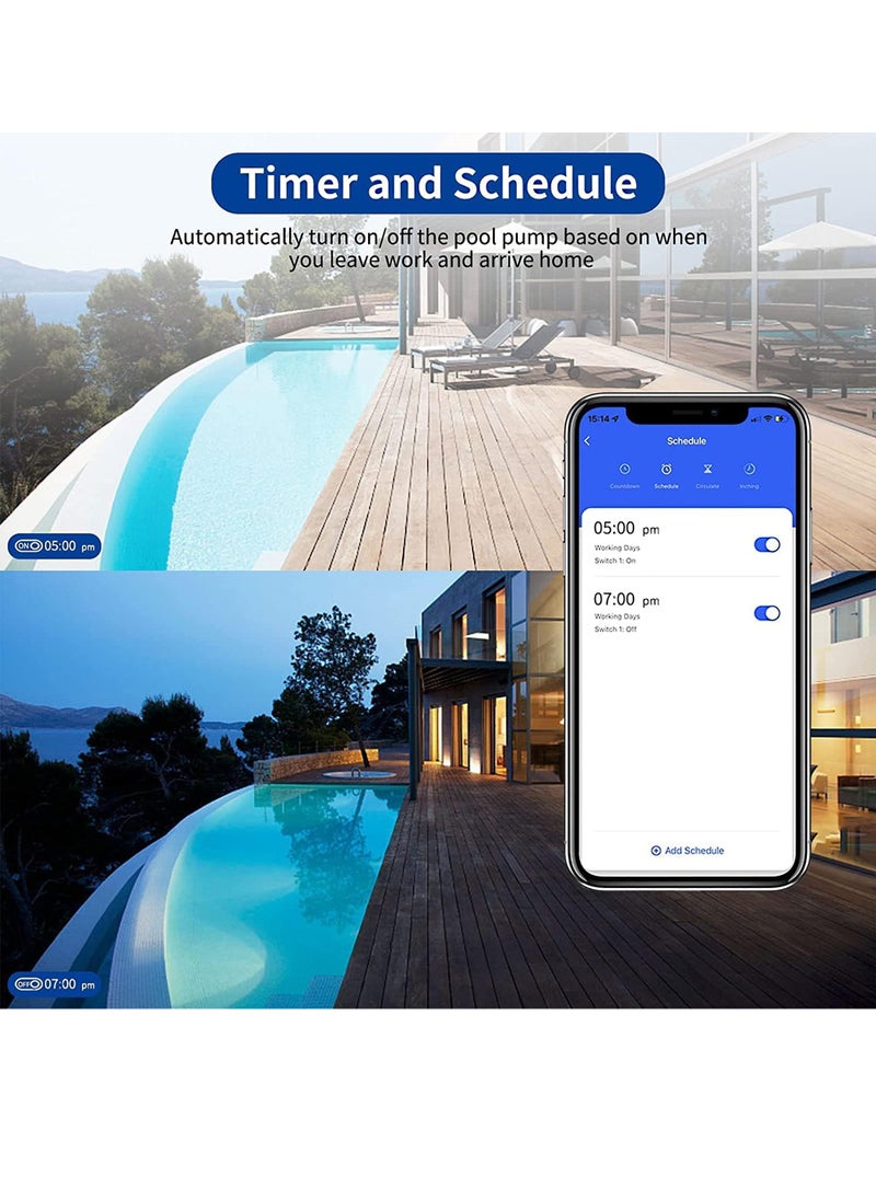 أوالس - مفتاح ذكي WiFi/Bluetooth بقدرة 40 أمبير، وحدة تحكم WiFi قوية لمضخة البركة، وسخان الماء، ومكيف الهواء، متوافق مع Alexa و Google Home، يتطلب سلك محايد. - Image 1