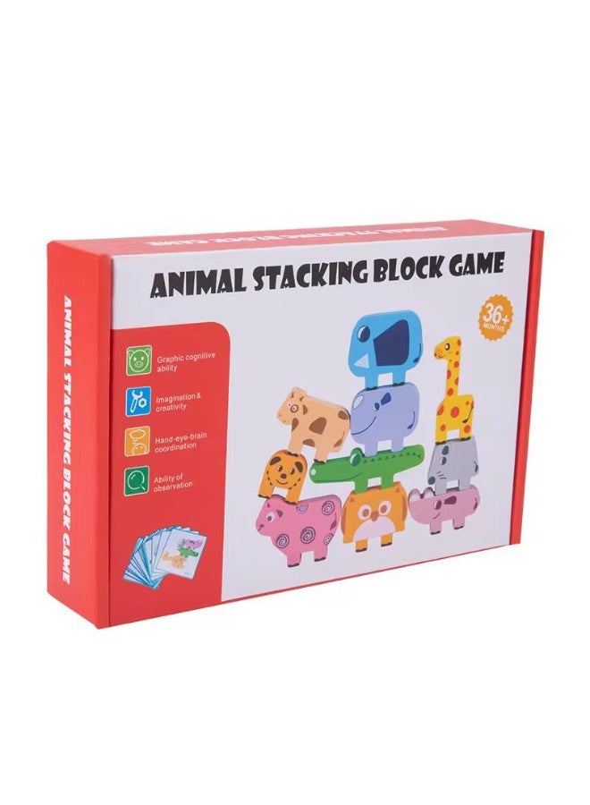 ضحكة  لعبة التوازن وتكديس الحيوانات الخشبية - مكعبات بناء تعليمية نظام مونتيسوري مع بطاقات تحدي - لعبة لتنمية المهارات الحركية والذكاء (23 × 15 سم) - Image 1